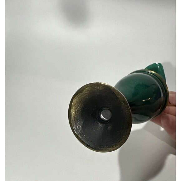 Vintage Green Brass & Enamel Ewer Pitcher – Hand Painted – Israel 6.5” - Picture 6 of 7